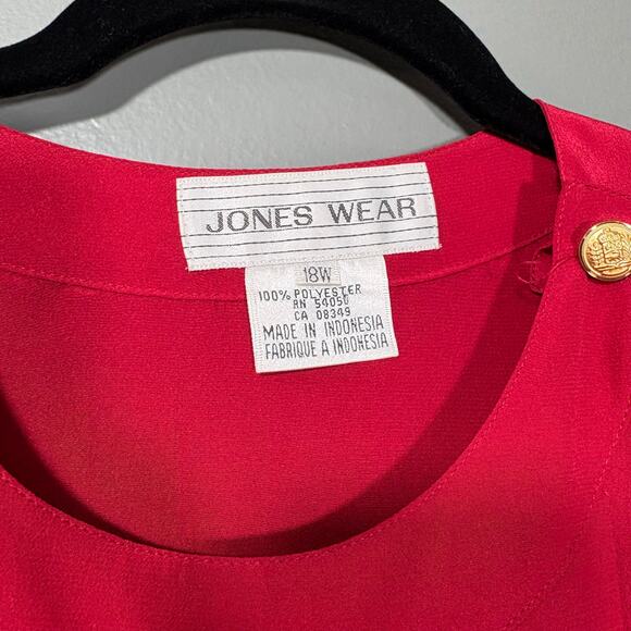 Jones New York Vintage 1980's Red Pleated Preppy Top - 18W - Women's Plus Size - Picture 4 of 6
